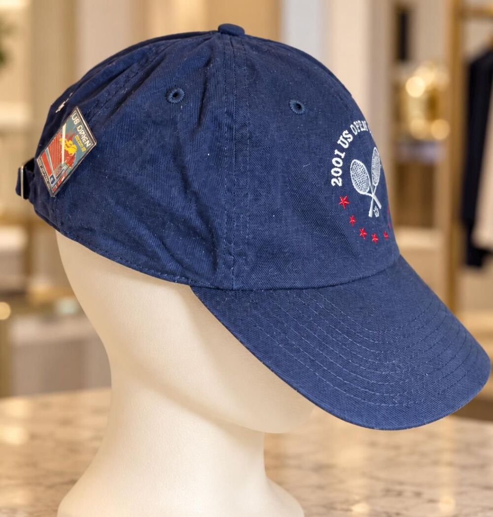 2001 US Open Tennis Navy Hat Embroidered and pin Red Stars JP Morgan Chase